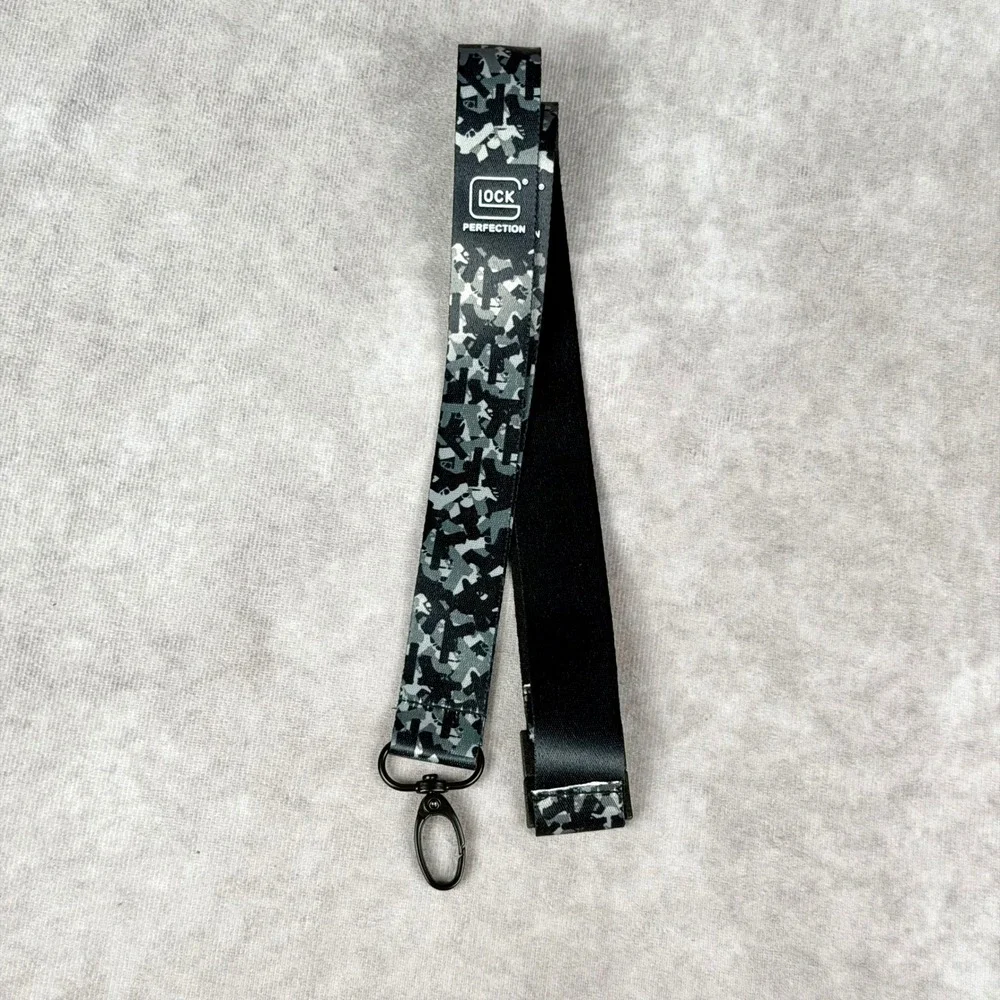 Glock Perfection Lanyard Grey Black Camo Silhouette Neck Strap Key Chain Clip